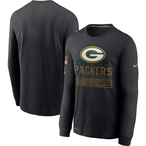 Men's Green Bay Packers Black Salute To Service Sideline Performance Long Sleeve T-Shirt 2020