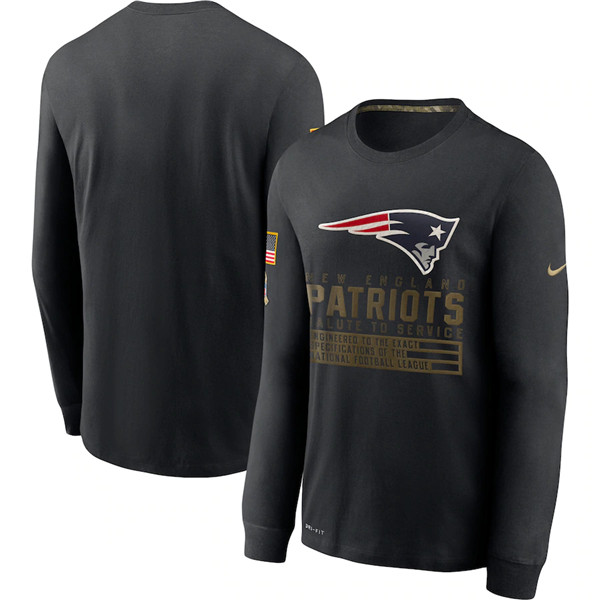Men's New England Patriots Black Salute To Service Sideline Performance Long Sleeve T-Shirt 2020