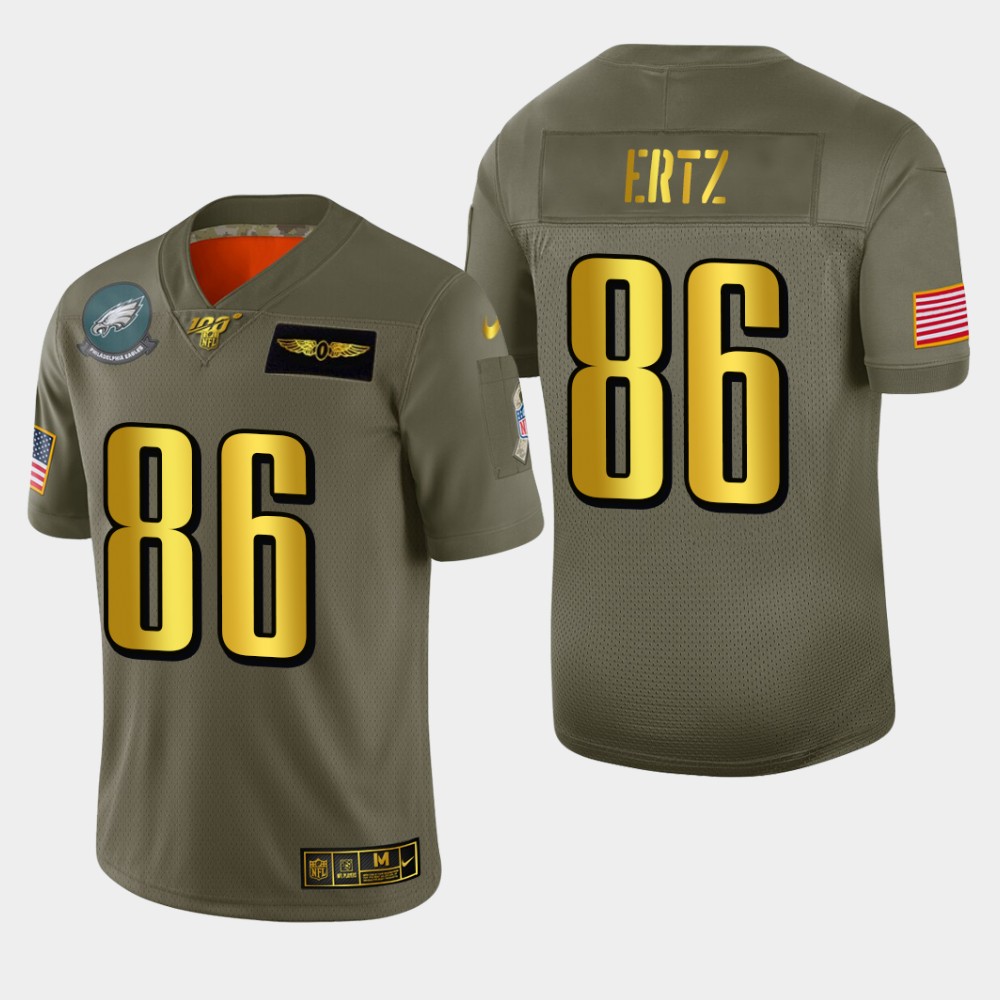 Philadelphia Eagles #86 Zach Ertz Men's Nike Olive Gold 2019 Salute to Service Limited NFL 100 Jersey