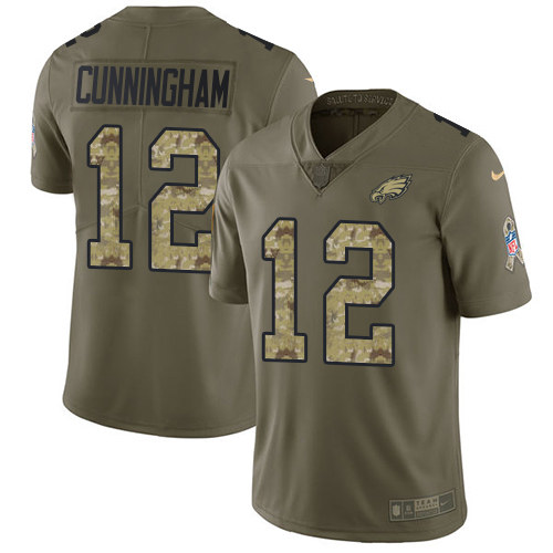 Nike Eagles #12 Randall Cunningham Olive/Camo Men's Stitched NFL Limited 2017 Salute To Service Jersey