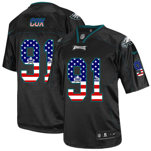Nike Eagles #91 Fletcher Cox Black Men's Stitched NFL Elite USA Flag Fashion Jersey