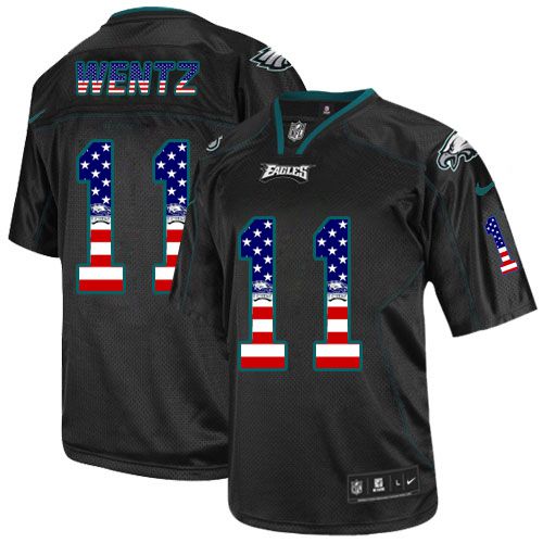 Nike Eagles #11 Carson Wentz Black Men's Stitched NFL Elite USA Flag Fashion Jersey