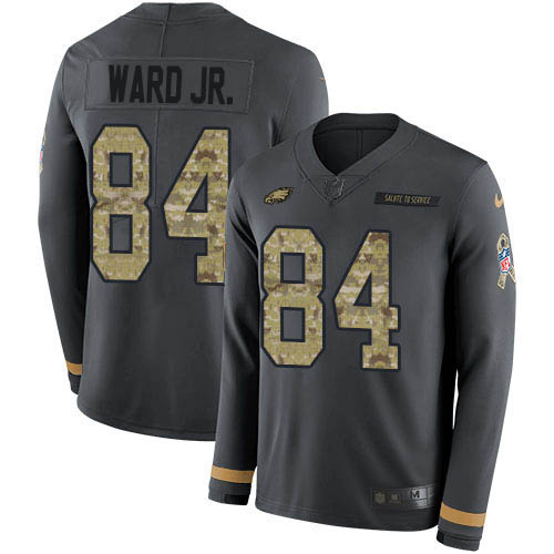Nike Eagles #84 Greg Ward Jr. Anthracite Salute to Service Men's Stitched NFL Limited Therma Long Sleeve Jersey