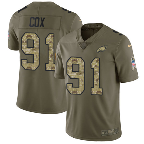Nike Eagles #91 Fletcher Cox Olive/Camo Men's Stitched NFL Limited 2017 Salute To Service Jersey