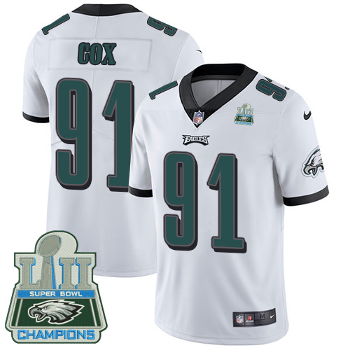 Nike Eagles #91 Fletcher Cox White Super Bowl LII Champions Men's Stitched NFL Vapor Untouchable Limited Jersey