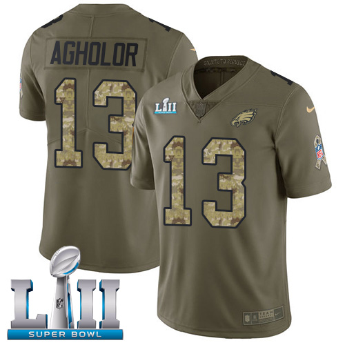Nike Eagles #13 Nelson Agholor Olive/Camo Super Bowl LII Men's Stitched NFL Limited 2017 Salute To Service Jersey