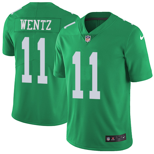 Nike Eagles #11 Carson Wentz Green Men's Stitched NFL Limited Rush Jersey