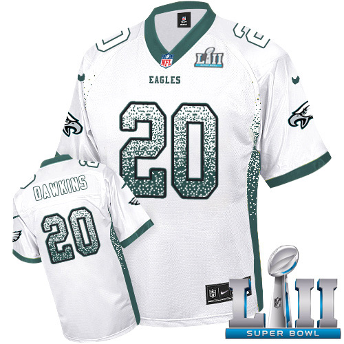 Nike Eagles #20 Brian Dawkins White Super Bowl LII Men's Stitched NFL Elite Drift Fashion Jersey