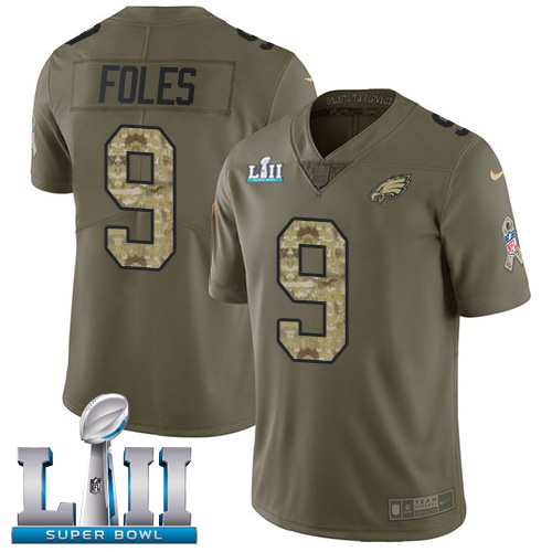 Nike Eagles #9 Nick Foles Olive/Camo Super Bowl LII Men's Stitched NFL Limited 2017 Salute To Service Jersey