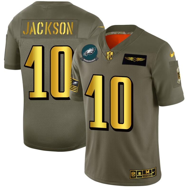 Philadelphia Eagles #10 DeSean Jackson NFL Men's Nike Olive Gold 2019 Salute to Service Limited Jersey