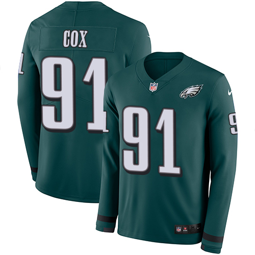 Nike Eagles #91 Fletcher Cox Midnight Green Team Color Men's Stitched NFL Limited Therma Long Sleeve Jersey