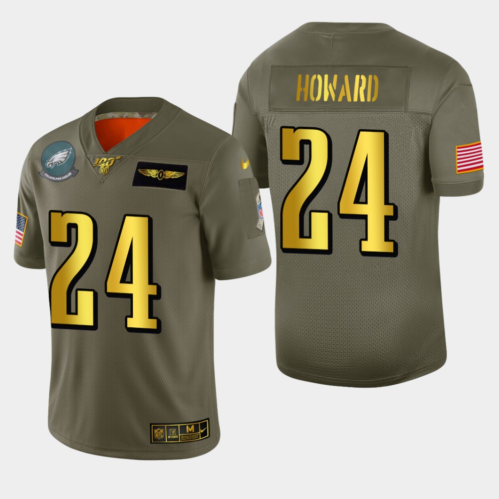 Philadelphia Eagles #24 Jordan Howard Men's Nike Olive Gold 2019 Salute to Service Limited NFL 100 Jersey