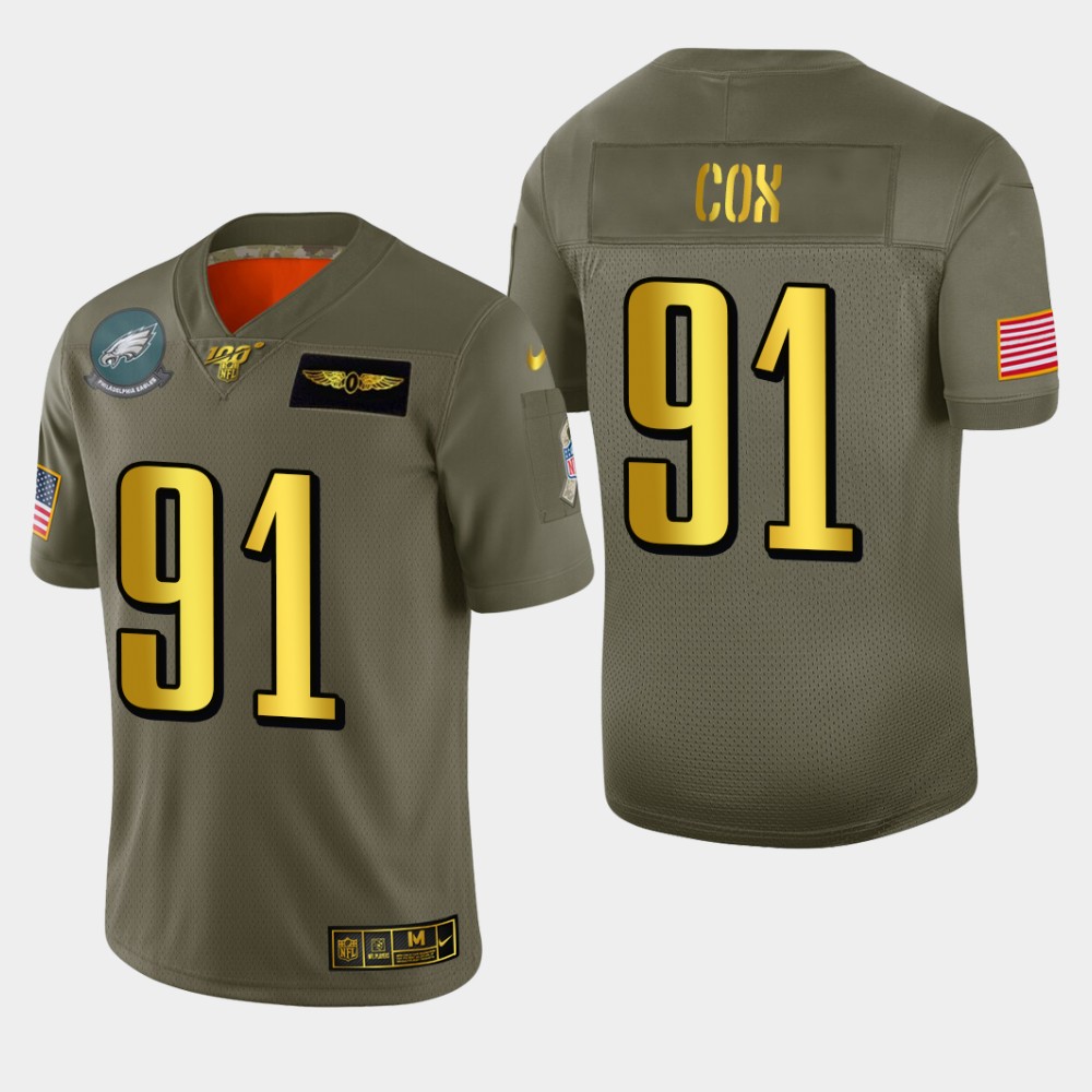 Philadelphia Eagles #91 Fletcher Cox Men's Nike Olive Gold 2019 Salute to Service Limited NFL 100 Jersey