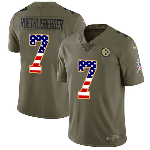 Nike Steelers #7 Ben Roethlisberger Olive/USA Flag Men's Stitched NFL Limited 2017 Salute To Service Jersey