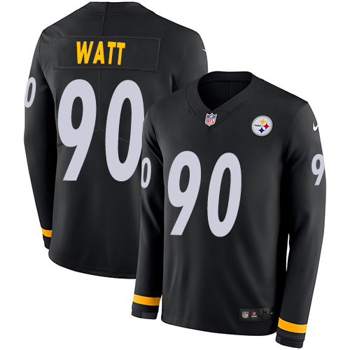 Nike Steelers #90 T. J. Watt Black Team Color Men's Stitched NFL Limited Therma Long Sleeve Jersey