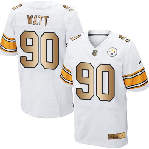 Nike Steelers #90 T. J. Watt White Men's Stitched NFL Elite Gold Jersey