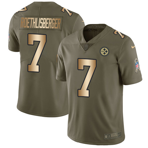 Nike Steelers #7 Ben Roethlisberger Olive/Gold Men's Stitched NFL Limited 2017 Salute To Service Jersey