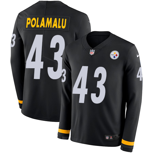 Nike Steelers #43 Troy Polamalu Black Team Color Men's Stitched NFL Limited Therma Long Sleeve Jersey
