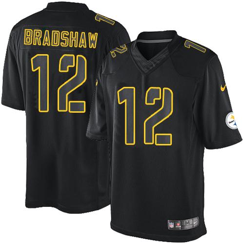 Nike Steelers #12 Terry Bradshaw Black Men's Stitched NFL Impact Limited Jersey