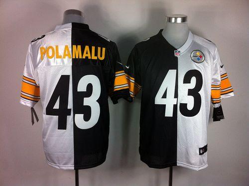 Nike Steelers #43 Troy Polamalu White/Black Men's Stitched NFL Elite Split Jersey