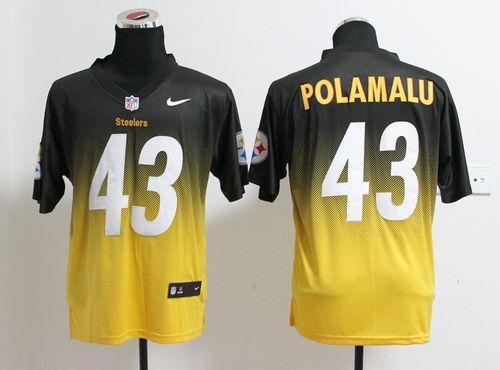 Nike Steelers #43 Troy Polamalu Black/Gold Men's Stitched NFL Elite Fadeaway Fashion Jersey