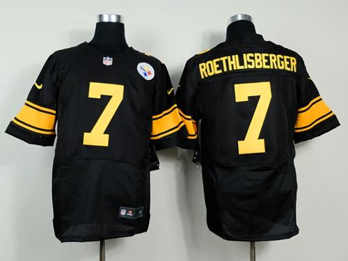 Nike Steelers #7 Ben Roethlisberger Black(Gold No.) Men's Stitched NFL Elite Jersey