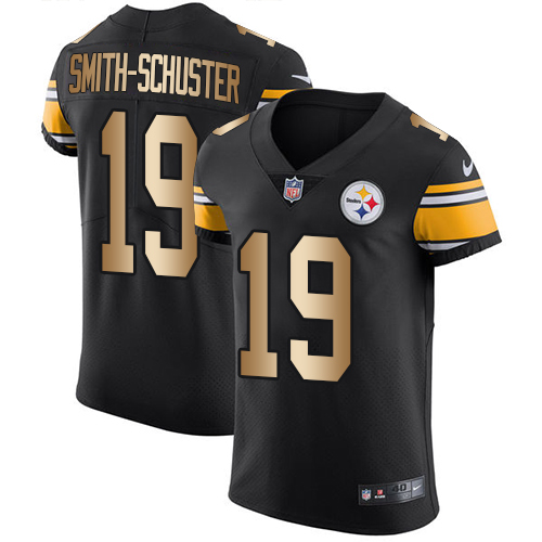 Nike Steelers #19 JuJu Smith-Schuster Black Team Color Men's Stitched NFL Elite Gold Jersey
