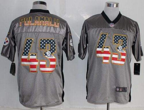 Nike Steelers #43 Troy Polamalu Grey Men's Stitched NFL Elite USA Flag Fashion Jersey