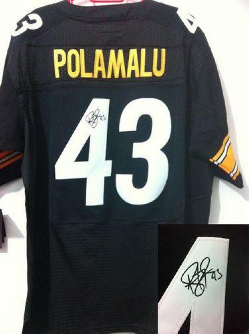 Nike Steelers #43 Troy Polamalu Black Team Color Men's Stitched NFL Elite Autographed Jersey