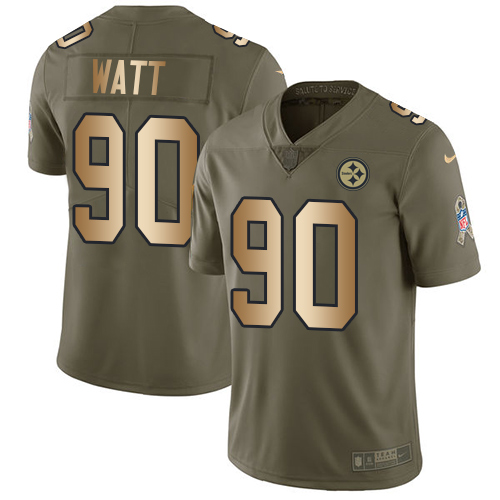 Nike Steelers #90 T. J. Watt Olive/Gold Men's Stitched NFL Limited 2017 Salute To Service Jersey