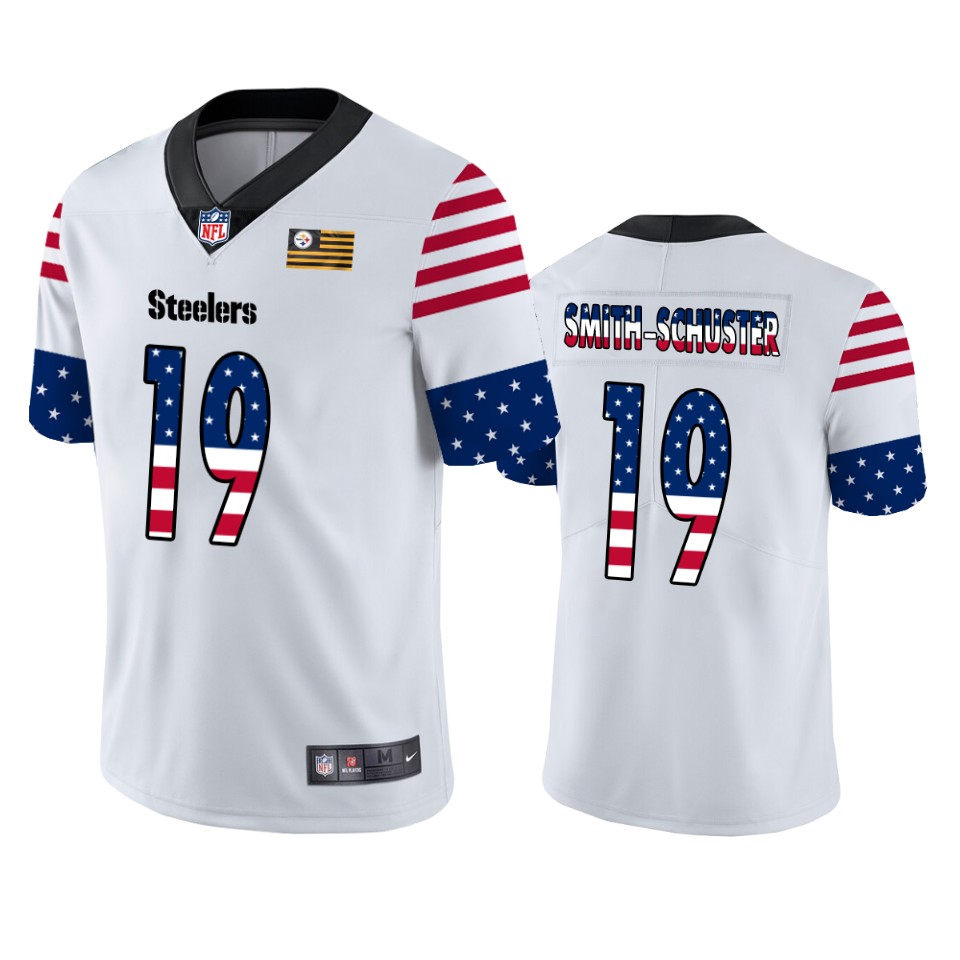 Pittsburgh Steelers #19 JuJu Smith-Schuster White Men's Nike Team Logo USA Flag Vapor Untouchable Limited NFL Jersey