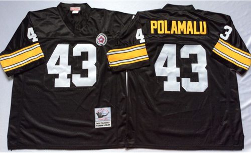 Mitchell And Ness Steelers #43 Troy Polamalu Black Throwback Stitched NFL Jersey