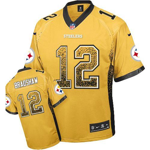 Nike Steelers #12 Terry Bradshaw Gold Men's Stitched NFL Elite Drift Fashion Jersey