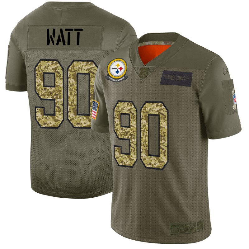 Pittsburgh Steelers #90 T.J. Watt Men's Nike 2019 Olive Camo Salute To Service Limited NFL Jersey