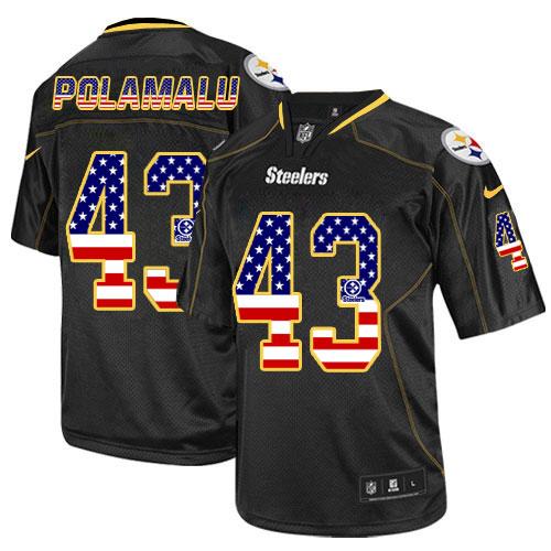 Nike Steelers #43 Troy Polamalu Black Men's Stitched NFL Elite USA Flag Fashion Jersey