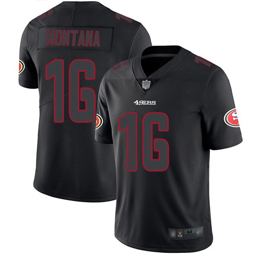 Nike 49ers #16 Joe Montana Black Men's Stitched NFL Limited Rush Impact Jersey