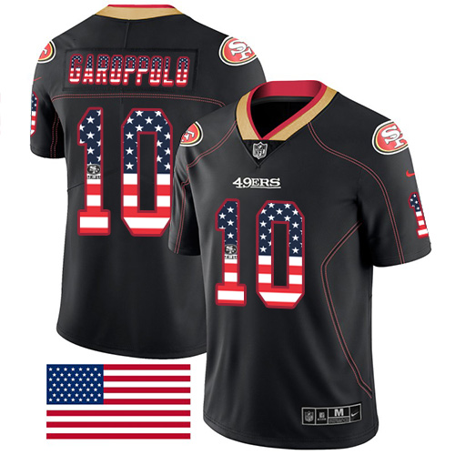 Nike 49ers #10 Jimmy Garoppolo Black Men's Stitched NFL Limited Rush USA Flag Jersey