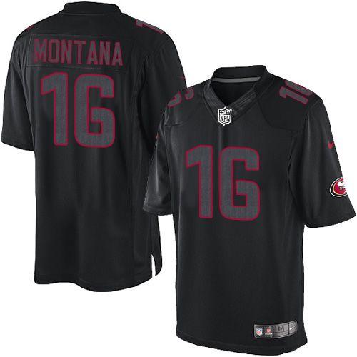 Nike 49ers #16 Joe Montana Black Men's Stitched NFL Impact Limited Jersey