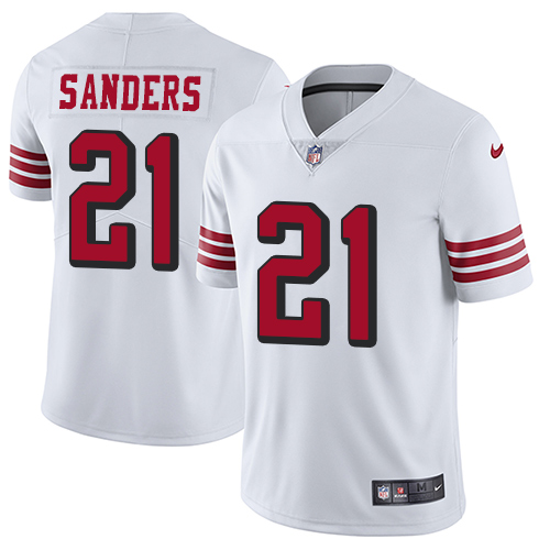 Nike 49ers #21 Deion Sanders White Rush Men's Stitched NFL Vapor Untouchable Limited Jersey