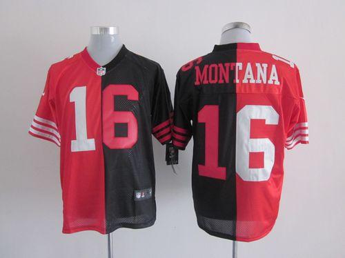 Nike 49ers #16 Joe Montana Black/Red Men's Stitched NFL Elite Split Jersey