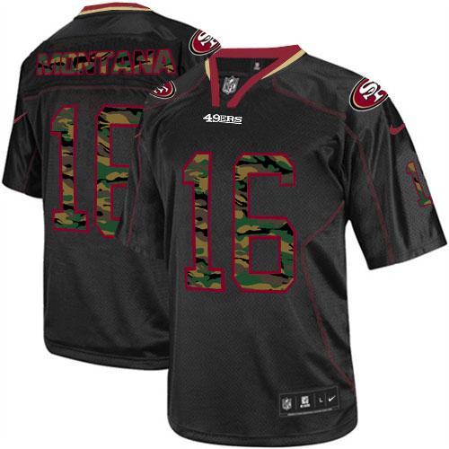 Nike 49ers #16 Joe Montana Black Men's Stitched NFL Elite Camo Fashion Jersey