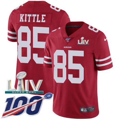 Nike 49ers #85 George Kittle Red Super Bowl LIV 2020 Team Color Men's Stitched NFL 100th Season Vapor Limited Jersey