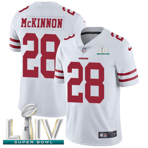 Nike 49ers #28 Jerick McKinnon White Super Bowl LIV 2020 Men's Stitched NFL Vapor Untouchable Limited Jersey