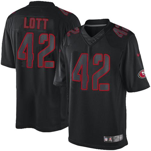 Nike 49ers #42 Ronnie Lott Black Men's Stitched NFL Impact Limited Jersey