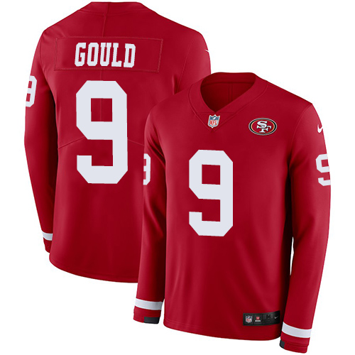 Nike 49ers #9 Robbie Gould Red Team Color Men's Stitched NFL Limited Therma Long Sleeve Jersey