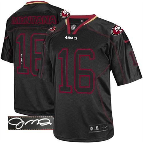 Nike 49ers #16 Joe Montana Lights Out Black Men's Stitched NFL Elite Autographed Jersey