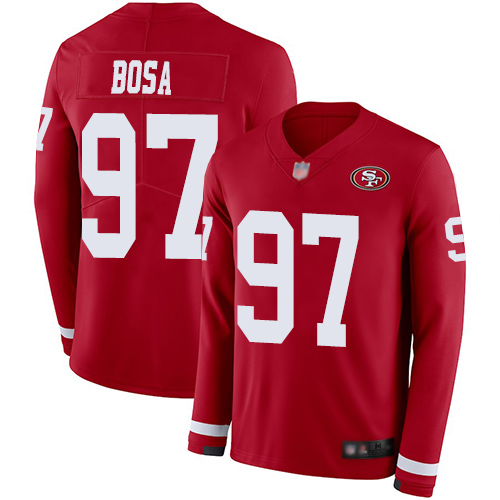Nike 49ers #97 Nick Bosa Red Team Color Men's Stitched NFL Limited Therma Long Sleeve Jersey