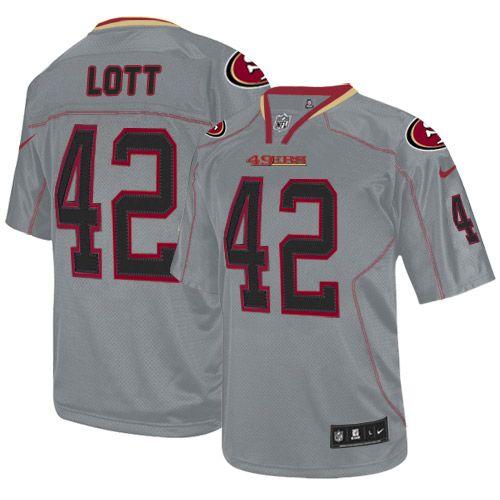 Nike 49ers #42 Ronnie Lott Lights Out Grey Men's Stitched NFL Elite Jersey