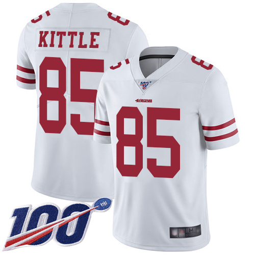 Nike 49ers #85 George Kittle White Men's Stitched NFL 100th Season Vapor Limited Jersey
