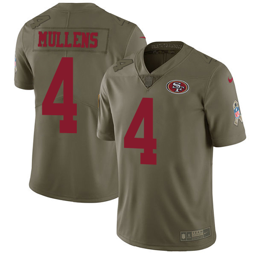 Nike 49ers #4 Nick Mullens Olive Men's Stitched NFL Limited 2017 Salute To Service Jersey